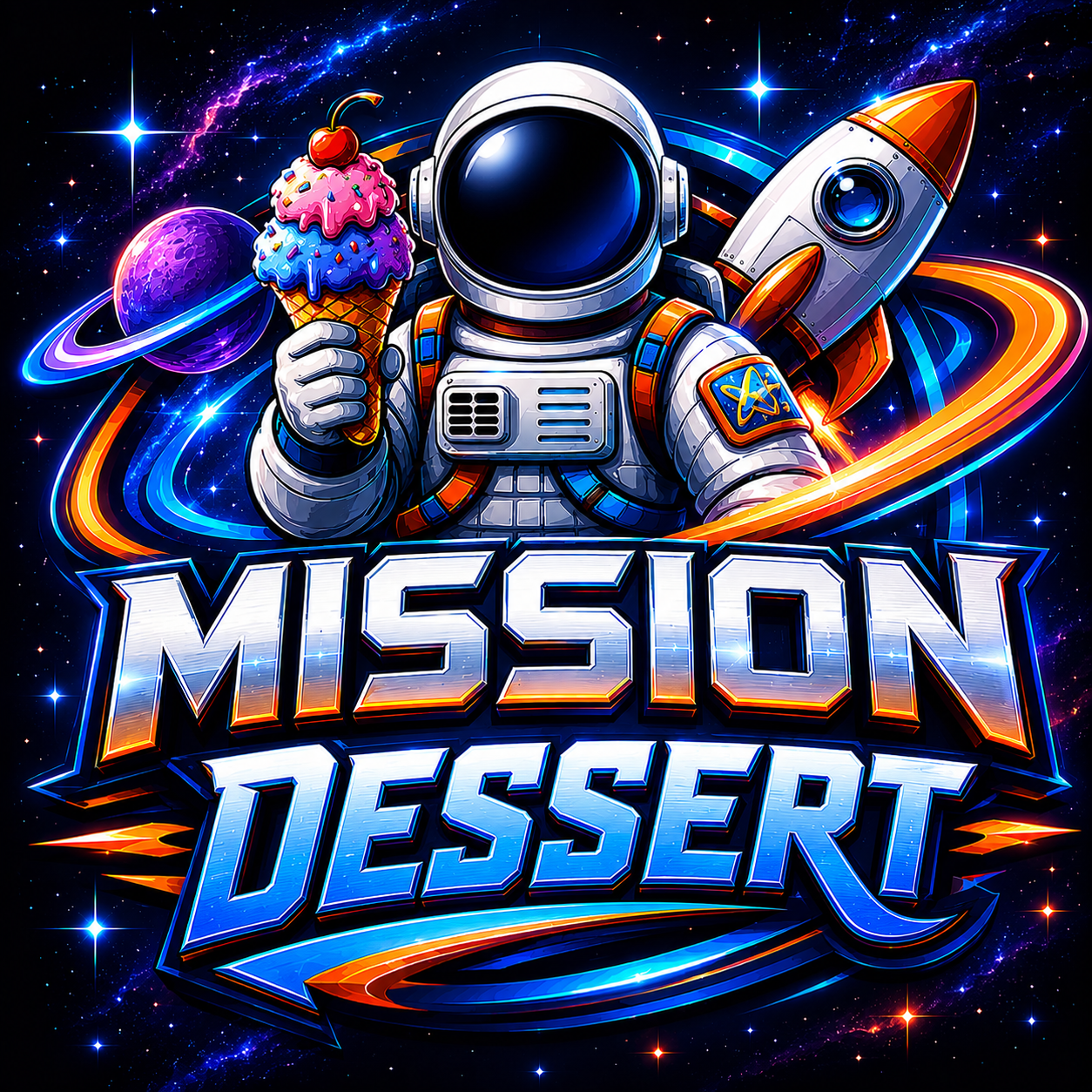 Mission Dessert logo: an astronaut holding an ice cream cone in space